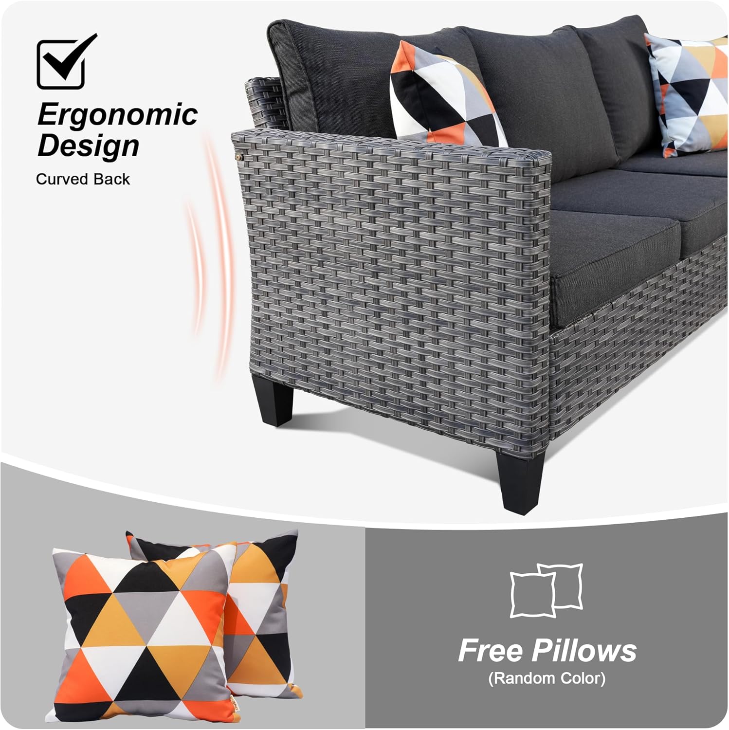 HOOOWOOO Outdoor Patio Furniture Set with Large Propane Fire Pit Table,8 Piece Modern Wicker Sofa Couch Set w Swivel Chair, Outside Weather Resistant Conversation Seating Set w Tile Back(Black)