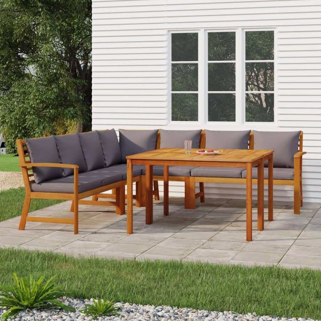 Furniture Sets 7 Piece Patio Dining Set with Cushions Solid Wood Acacia,Elegant Garden Dining Set with Cushions: Rustic Charm for Your Patio or Garden Garden Conversation Sets