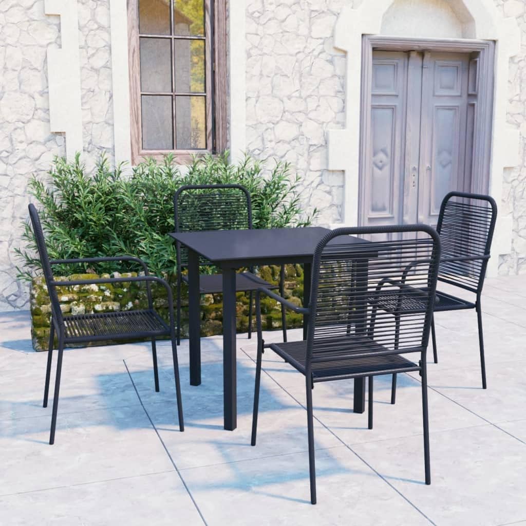 5 Piece Patio Dining Set Black Glass and Steel, Style 5Piece Patio Dining Set with PowderCoated Steel Table and UVResistant Chairs for Outdoor Living Furniture Sets for Patio, Lawn & Garden
