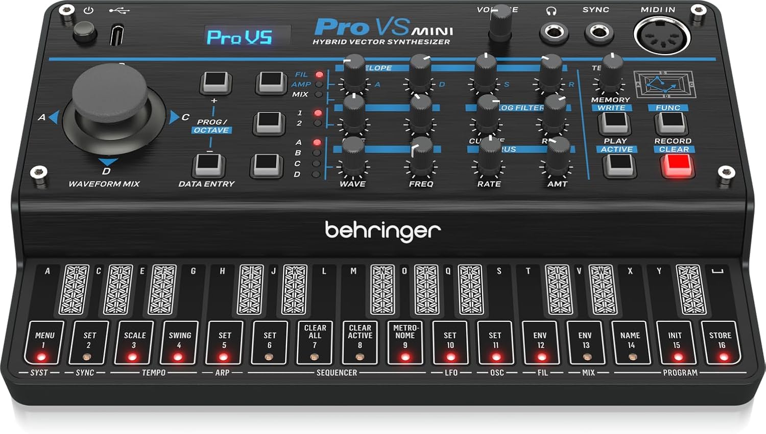 Behringer Pro VS Mini Portable 5-Voice Hybrid Synthesizer with 4 Vector Morphing Oscillators Per Voice, Analog Low-Pass Filter, 16-Step Sequencer and Arpeggiator