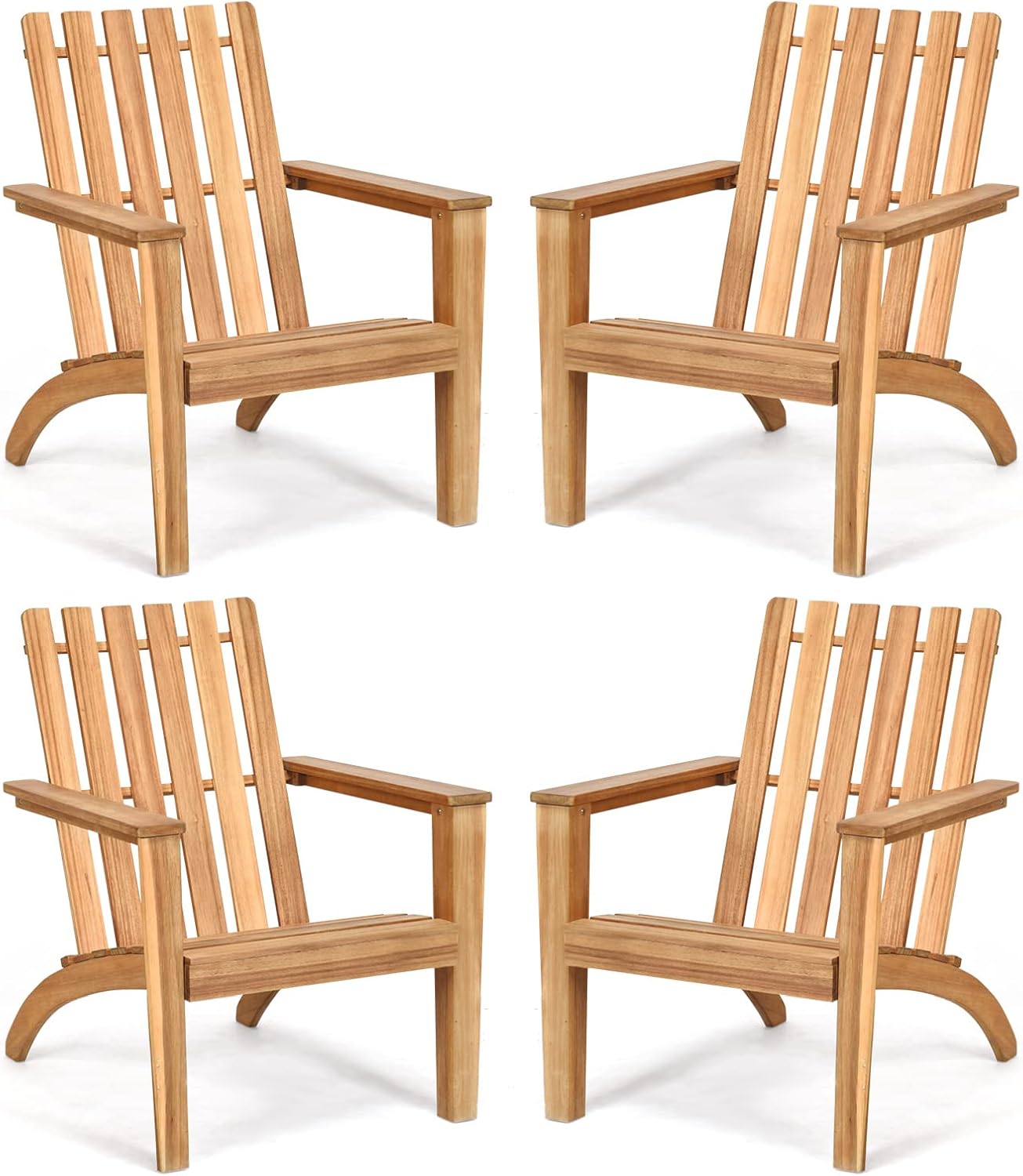 Tangkula Adirondack Chair Acacia Wood Outdoor Armchairs, Weather Resistant for Patio Garden Backyard Deck Fire Pit, Lawn Porch Furniture & Lawn Seating, Campfire Chair, Adirondack Lounger (4, Natural)