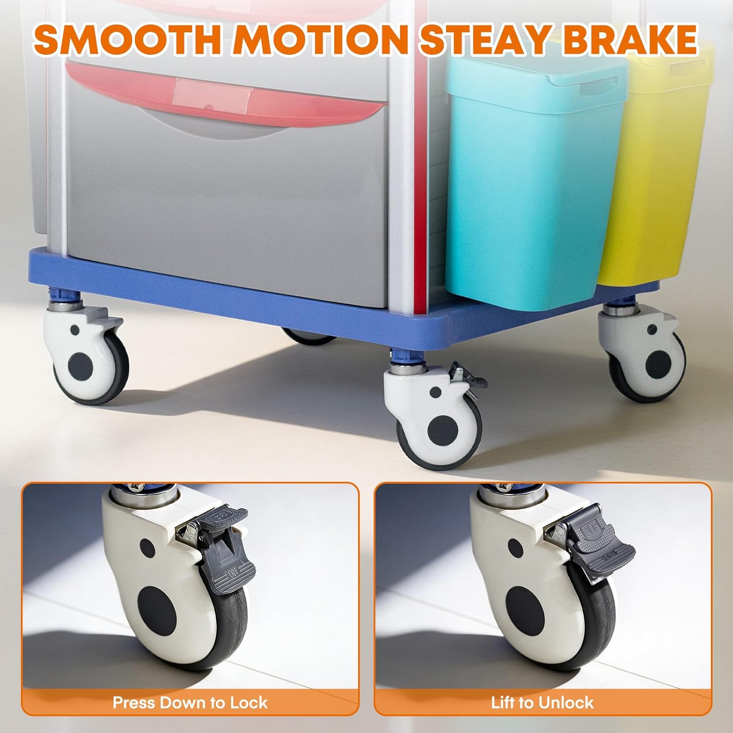 Medical Crash Cart with Emergency Accessory - Cardiac Board, IV Pole, O2 Holder, Power Strip, Trash Bin, Drawers with Dividers, Lite Emergency Hospital Crash Cart for Hospitals and Clinics