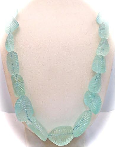 BLUE AQUAMARINE Natural Carved Tumble BEADS Necklace 31 INCHES 40MM TO 14MM