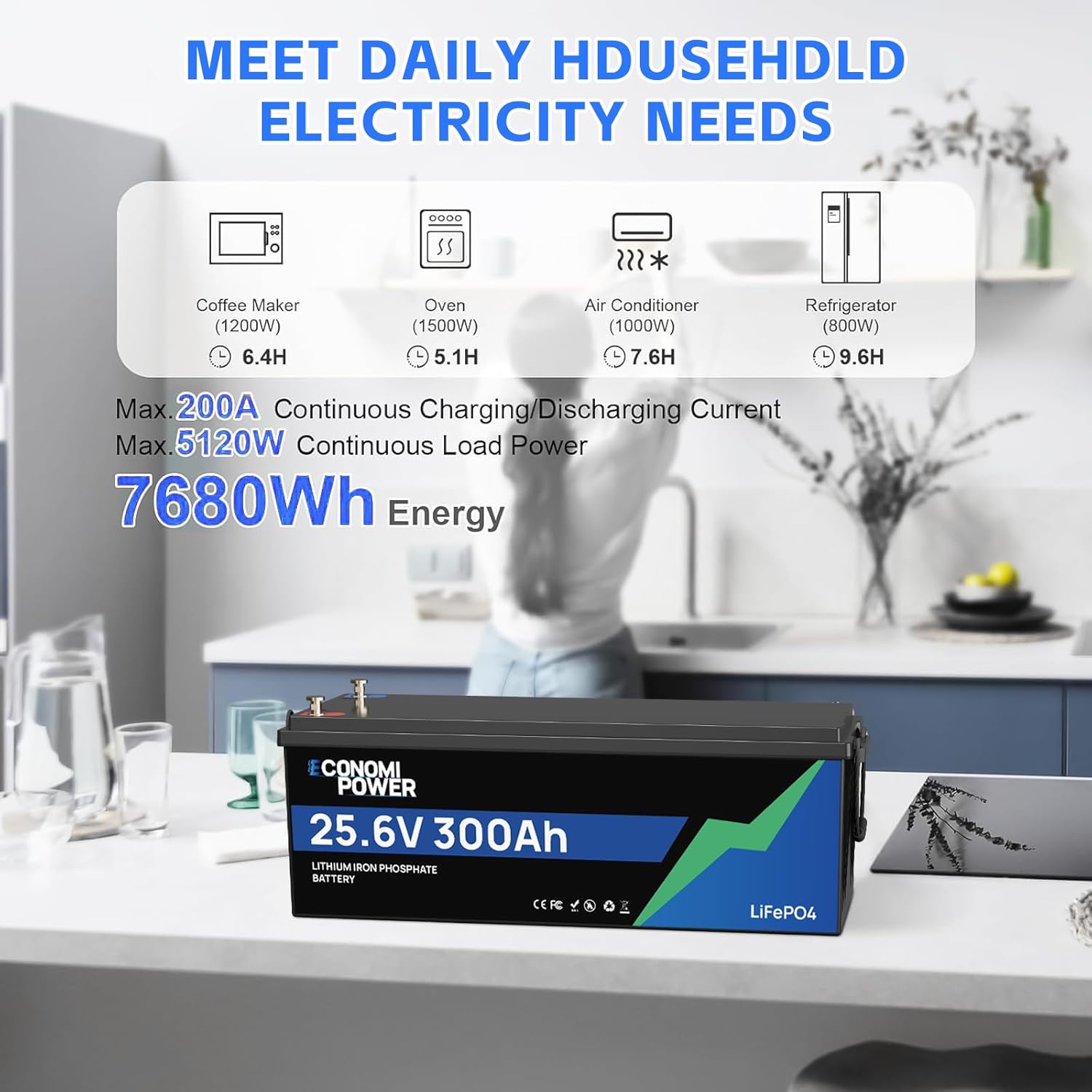 24V 300Ah LiFePO4 Lithium Battery - 7680Wh, 200A BMS, 15000+ Cycles, Low-Temp Cutoff 24v Lithium Battery for RV, Solar, Trolling Motor & Marine Applications