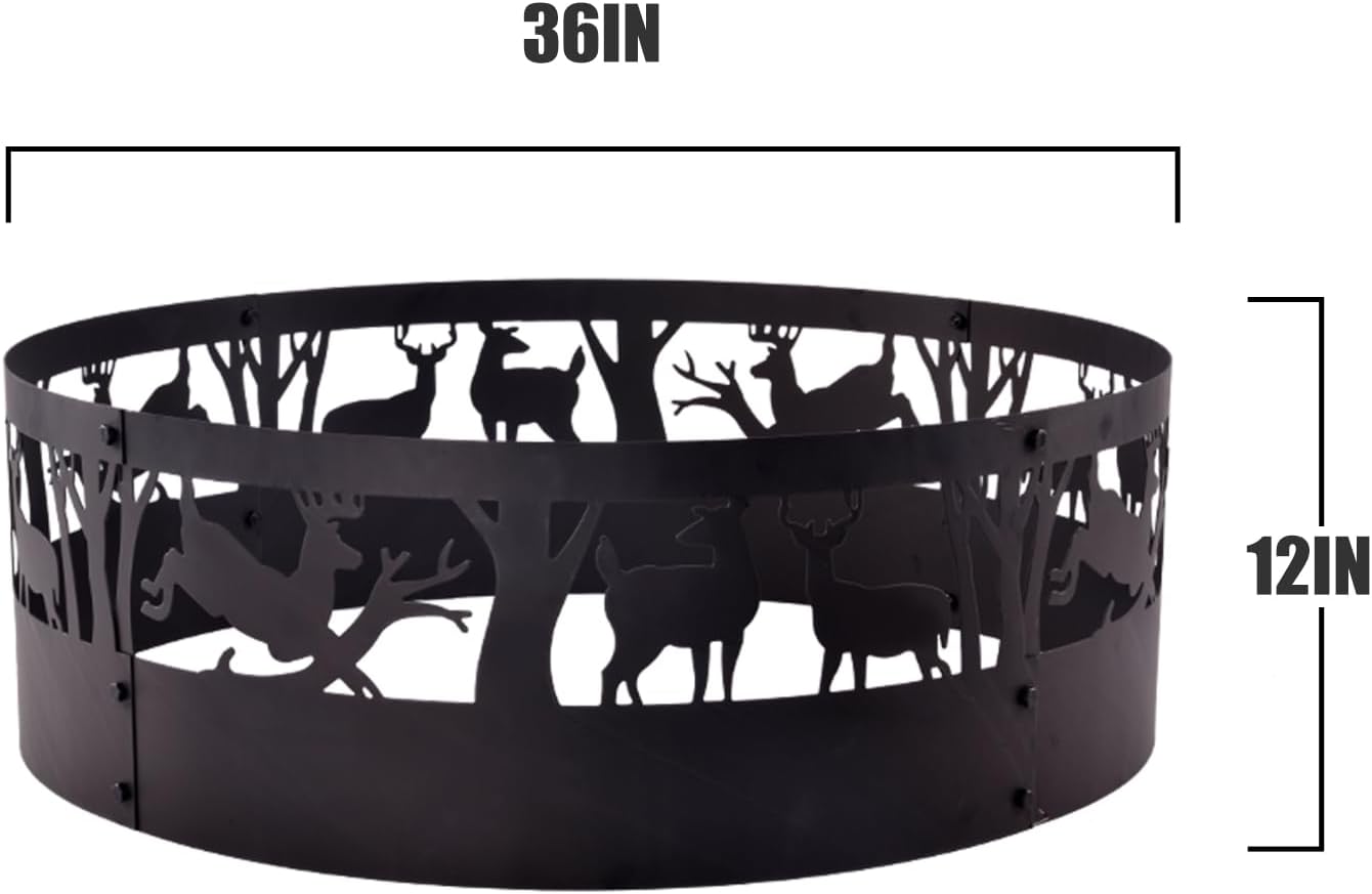 Fire Pit Ring - 36 Inch Heavy Duty Steel Fire Pits with Hollow Carved Design - Large Round Firepit Insert for Wood Burning & Camping & Outdoor Fireplace