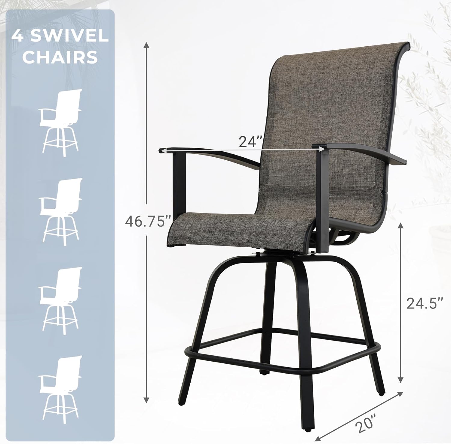 Grand patio 5-Piece Patio Swivel Bar Set with Fire Pit Table 60,000 BTU Heat Output, Outdoor Counter Height Patio Bar Stools Set of 5, High Bar Chairs with High Back, Coffee