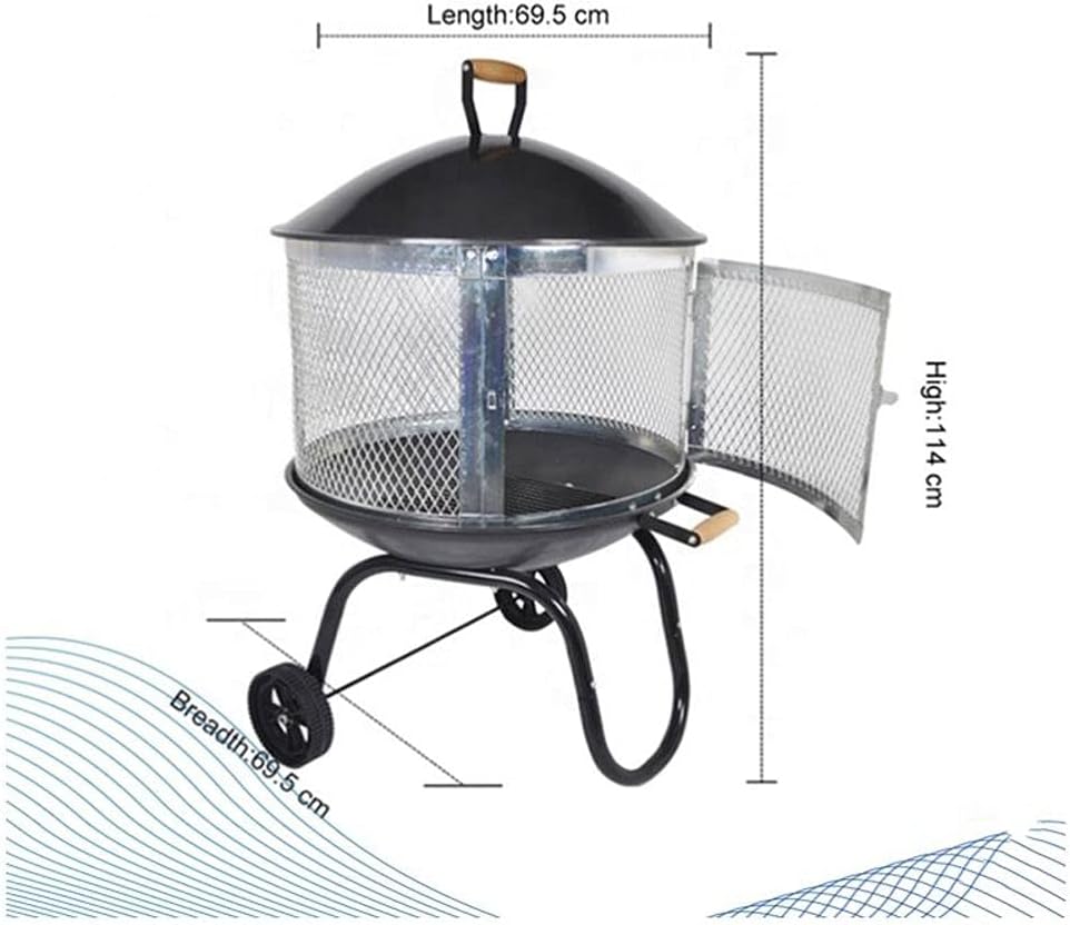 Campfire Patio Fire Pit, Outdoor Fire Pit, Backyard Fire Pit, Wood-Burning Portable Pulley Steel Outdoor Brazier with Screen Cover 44.8 Inches