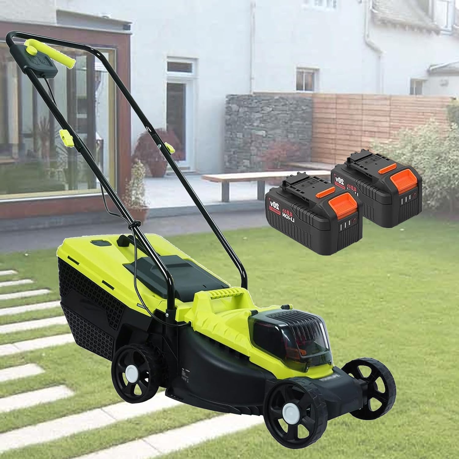 Cordless Electric Lawn Mower, 3-Position Height Adjustment,Compact and Lightweight Push Battery Powered Lawnmower for Garden, Yard and Farm(2 Batteries and Fast Charger Included)