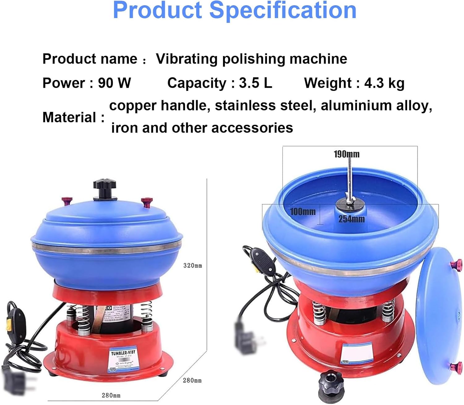 Vibratory Tumbler Polisher, 3.5 L Barrel Polishing Machine, Bidirectional Rotation, for Coins/Metal/Jewelry/Hardware/Workpiece Cleaning Polishing