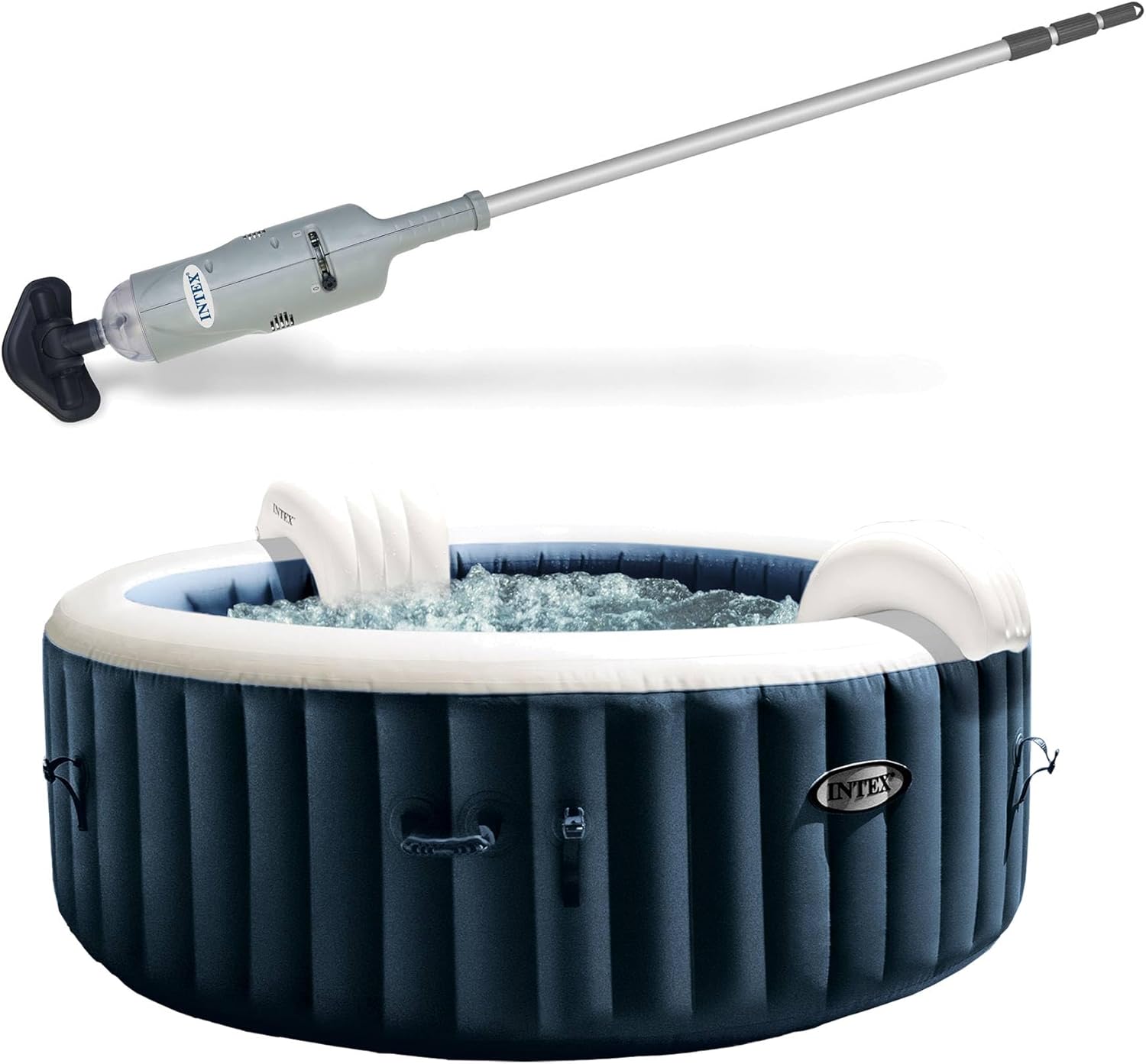 Intex Rechargeable Handheld Pool Vacuum Cleaner with 2 Brush Heads and PureSpa Plus Portable 77