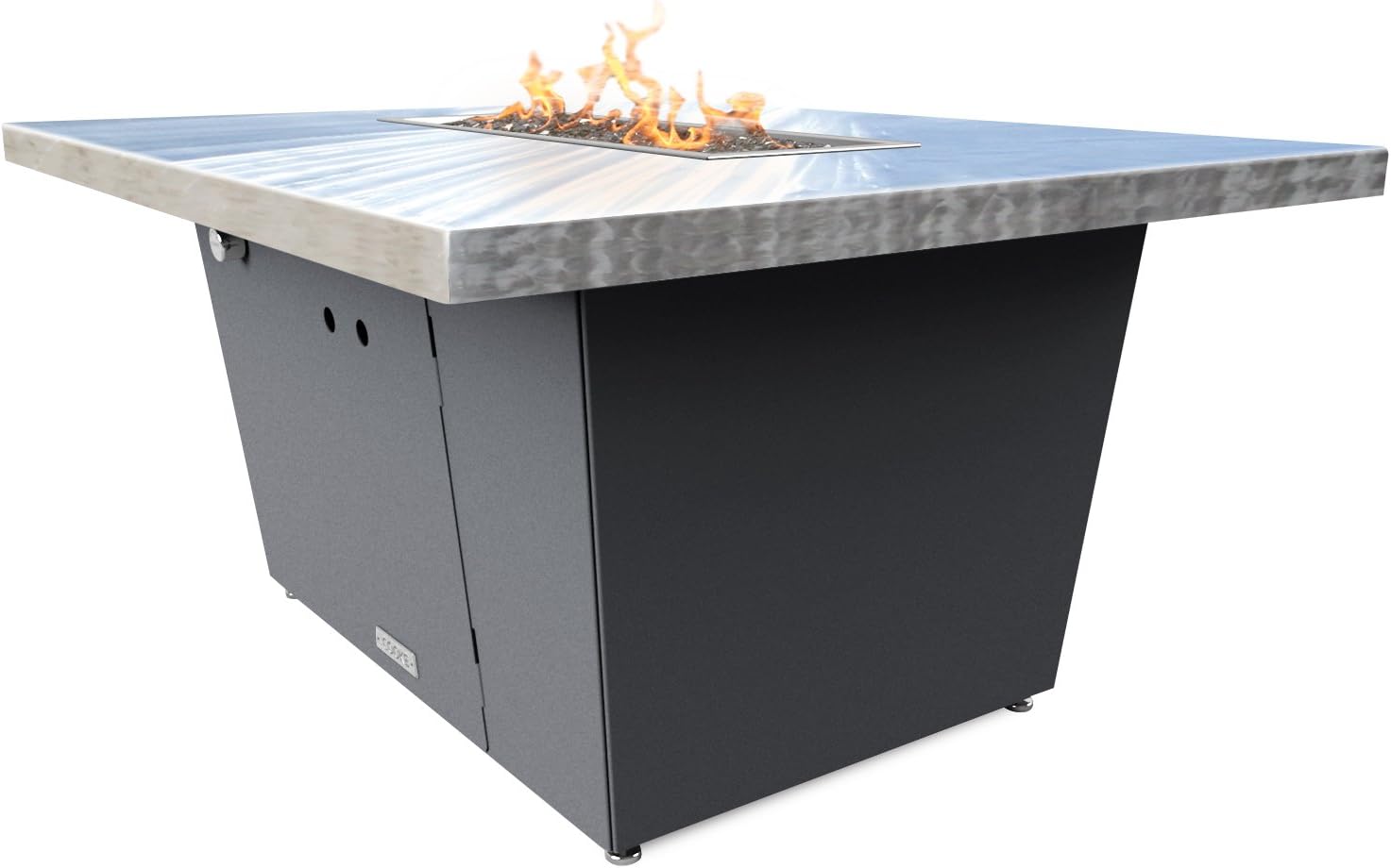 COOKE Palisades Rectangular Fire Pit Table - 52x36 - Chat Height - Propane - Brushed Aluminum Top with 3cm Edge - Beige Powdercoat Base