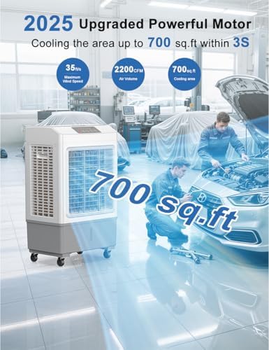 Large Swamp Cooler Air Conditioner, 2200CFM Evaporative Air Cooler, 7H Timer & 8 Gal Water Tank, 100°Oscillation, 3 Speeds & 1 Ice Boxes,Remote, Portable Air Conditioner for Garage Home