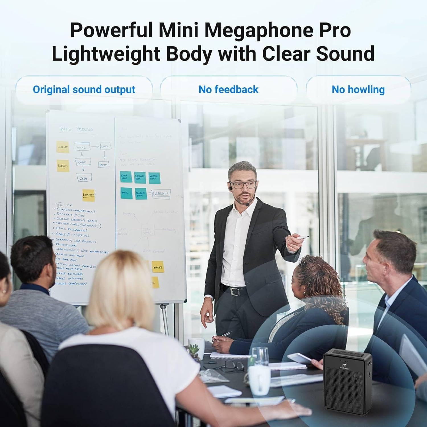 Voice Amplifier Wireless Ear-Hook Headset Microphone, Original Sound Portable Microphone and Speaker Pa System, 15W Speaker with Noise Cancelling Bluetooth Mic for Teachers, Fitness, Elderly B007