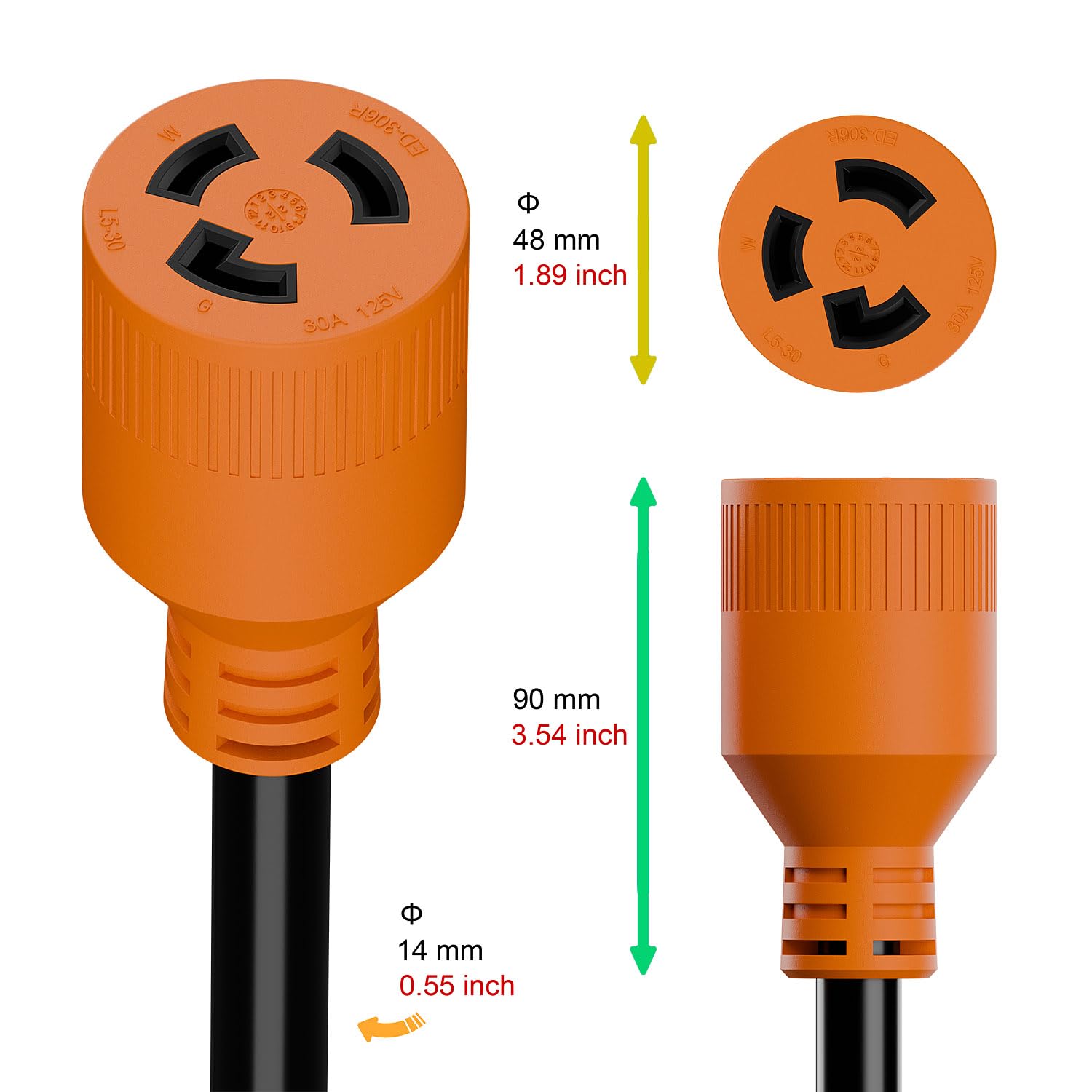 [25 FT] Nema L5-30P Waterproof RV 30Amp Power Inlet Box and L5-30P Extension Cable 25FT, ETL Listed 30A Generator Power Inlet, Outdoor use L5-30 30A 125V 3750W Inlet Box with LED Light AC0066