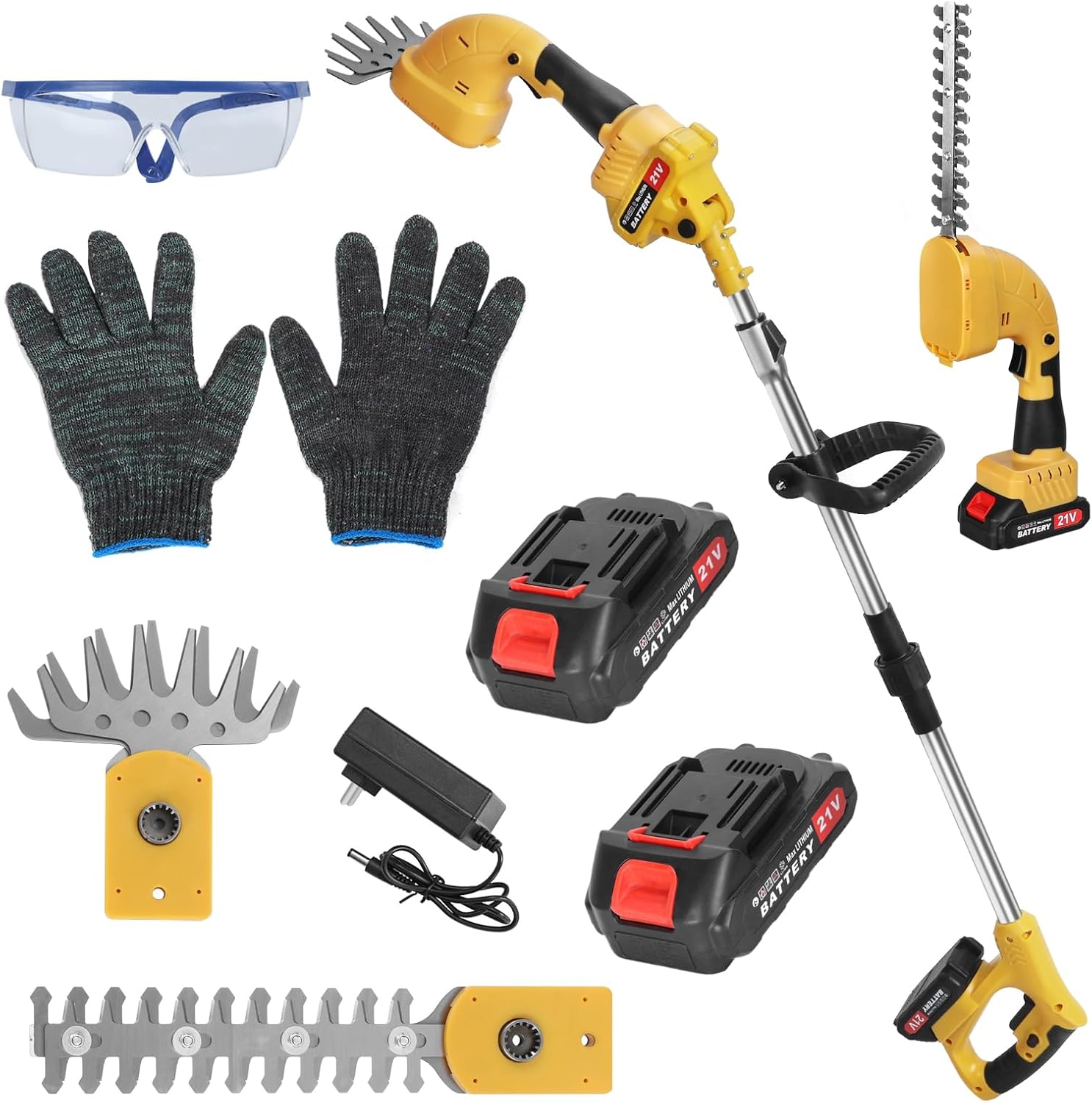 2-in-1 Cordless Electric Pole Saw & Mini Chainsaw, 21v Battery Pole Saws for Tree Trimming with Brushless Motor, Lightweight(6.61 Lbs) Limb Cutter, 5.9 Ft Max Reach, Includes 2 Batteries Yel