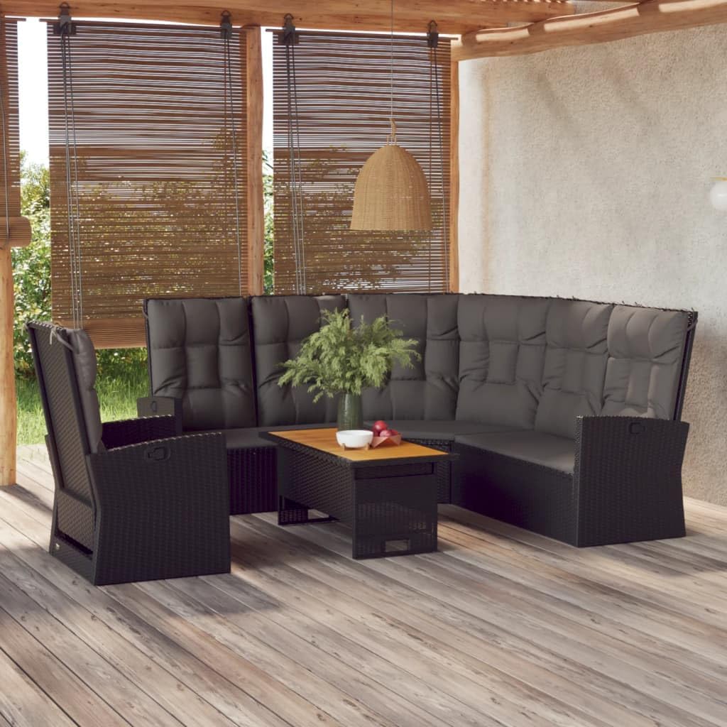 3 Piece Patio Lounge Set with Cushions Black Poly Rattan,Cozy Patio Lounge Set: Relax, Recline, and Enjoy Outdoors with PE Rattan and Acacia Wood Comfort Patio Furniture, Outdoor Furniture Sets