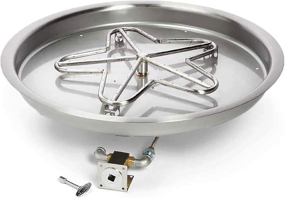 HPC Fire Match Light Fire Pit Burner Kit (PENTA31MLFPK-FLEX-NG), 31-Inch Bowl Pan, Natural Gas, UL Listed