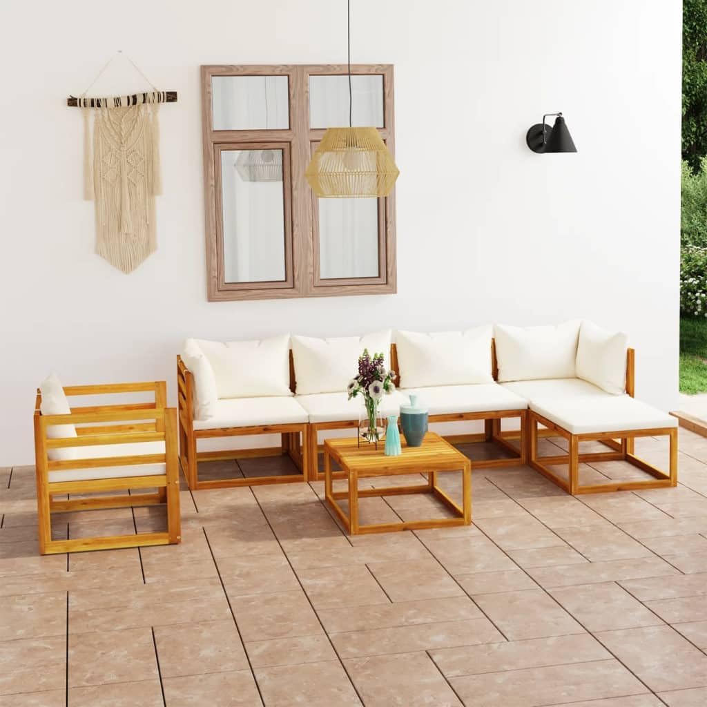 Furniture Sets 7 Piece Patio Lounge Set with Cushion Cream Solid Acacia Wood,Acacia Wood Lounge Set with Cushions for Patio or Garden Weather Resistant and Modular Garden Conversation Sets