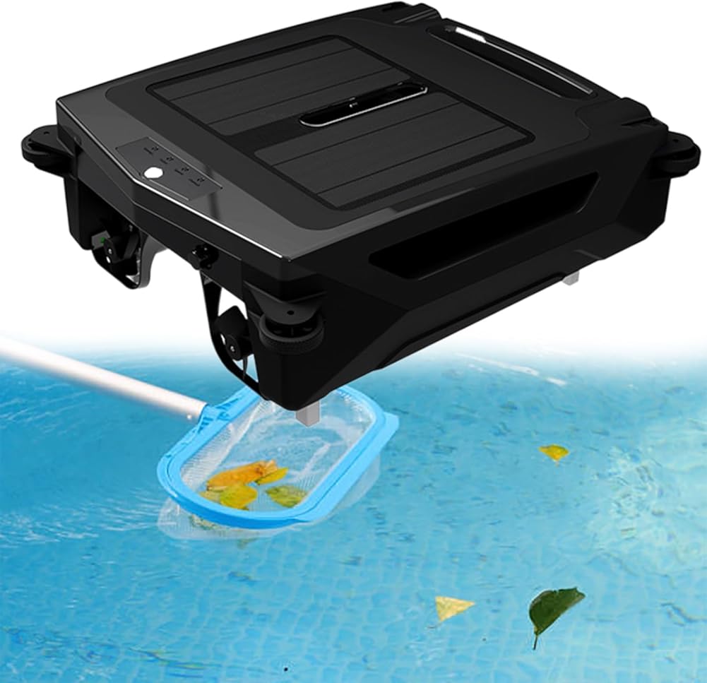 Robotic Solar Pool Skimmer Cleaner: Cordless Pool Skimmer for Pools Automatic Pool Cleaning Robot with Solar Powered Dual Charging