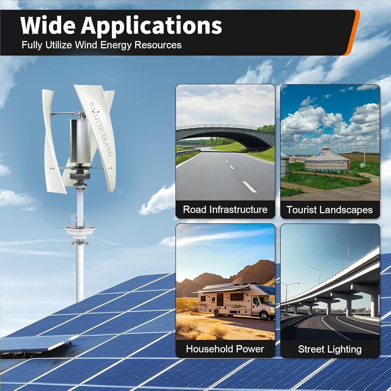 10000W No Noise Portable Wind Turbinecomplete Household Energy Storage System, 12V-220V Windmill Energy Turbines Home Appliance with Inverter