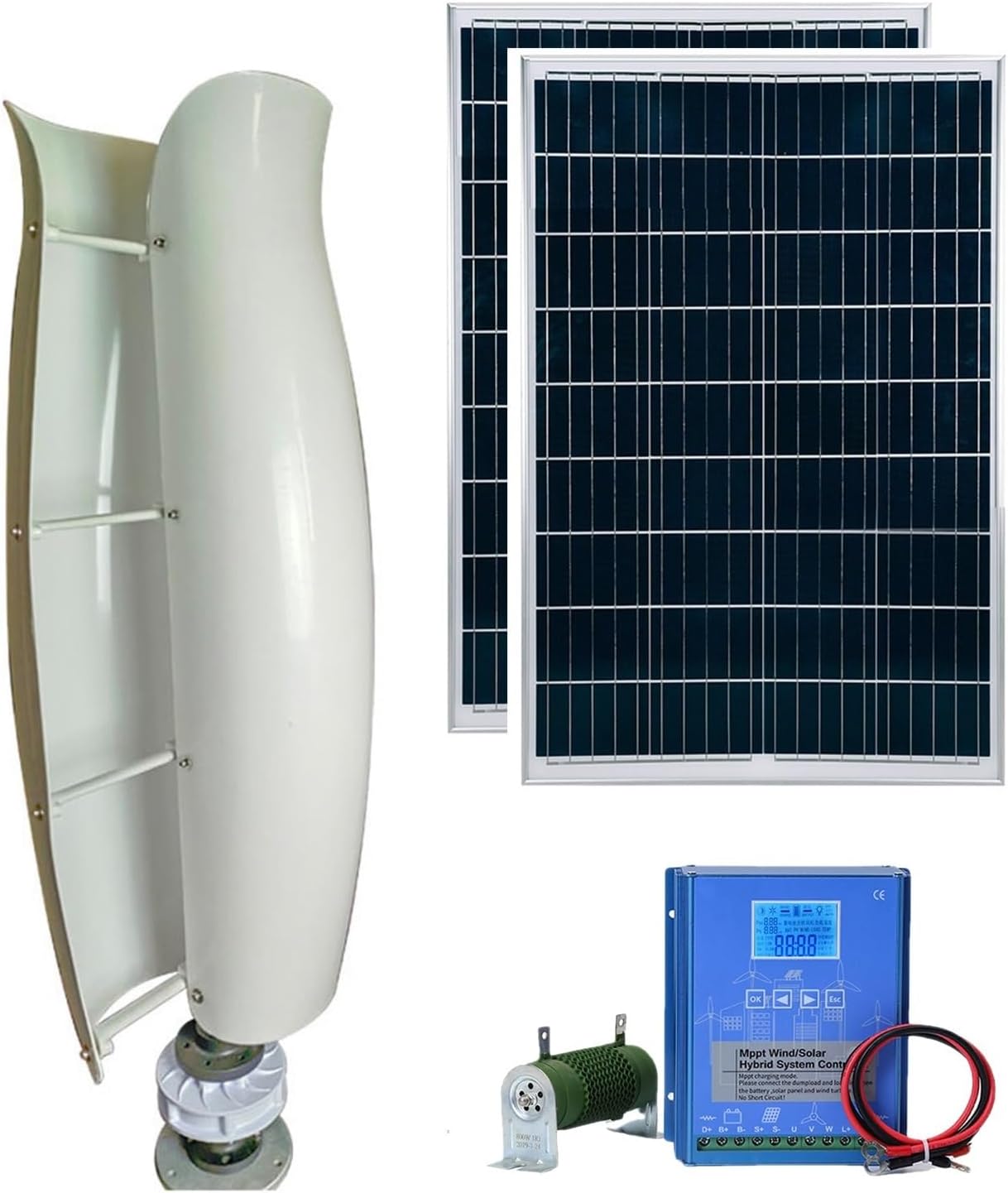 5KW Vertical Axis Wind Turbine Kit, 12V/24V/48V, Low Start-Up Wind Speed, Hybrid Wind And Solar Power System With Controller And Solar Panel, Breeze Start(White,48V)