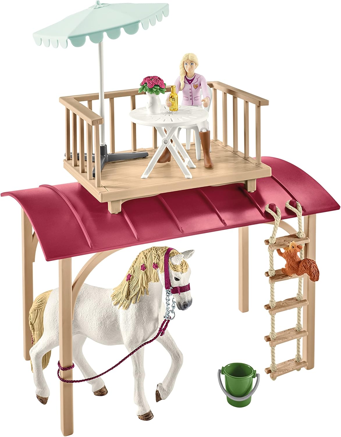 Schleich Horse Club - 95PC Sofia's Secret Camper Playset with Removable Rooftop Balcony - Includes Camper, Horse and Rider Figurines and Accessories - Modular Play Set for Girls - Kids Ages 5+ | 42593