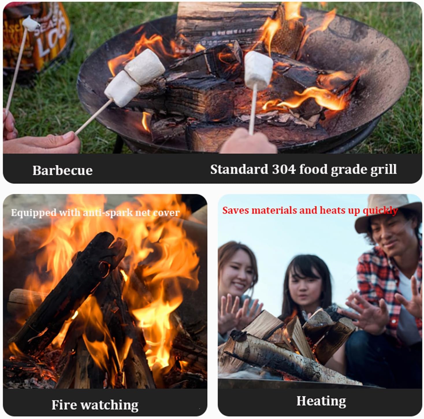 Outdoor Fire Pit with Grill, Firepit Bowl,Heavy Duty Wood Burning Firepit,Bonfire Fire Pit,Firepit Table Metal Outdoor Fireplaces,for Outside,Backyard, Patio,Bonfire,BBQ