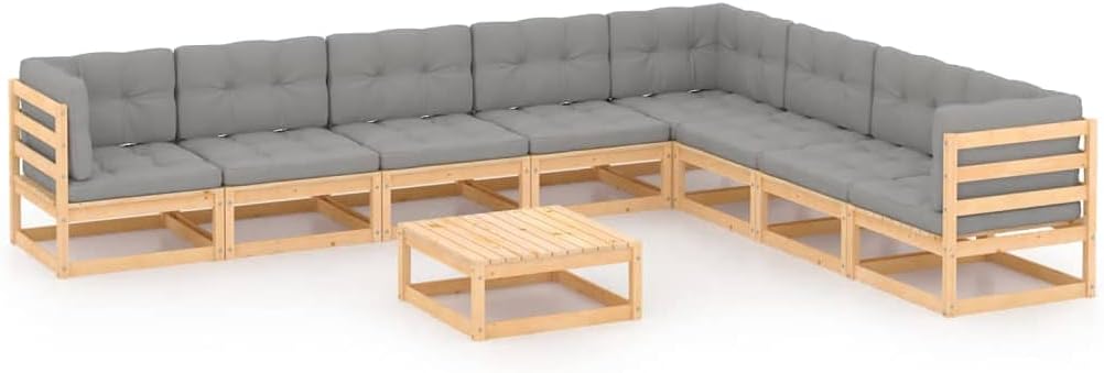 9 Piece Patio Lounge Set with Cushions Solid Wood Pine,Rustic Pinewood Patio Lounge Set for Relaxation and Entertainment Outdoor Furniture Sets, Patio Furniture