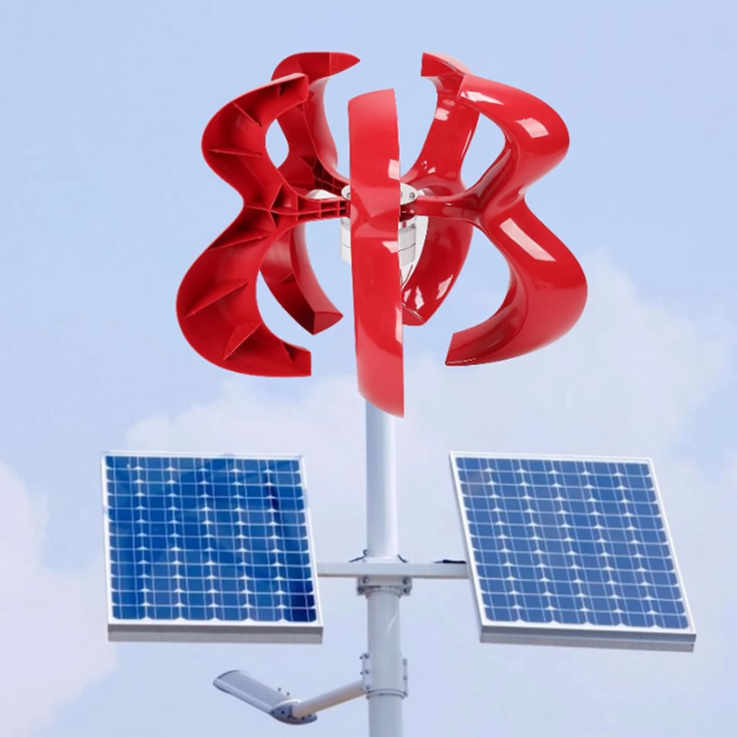 1500W Vertical Lantern Wind Turbines Generator 12V 24V 48V 5 Blades No Noise Wind Power Generator for Courtyard Outdoor Street- with Controller(Red)