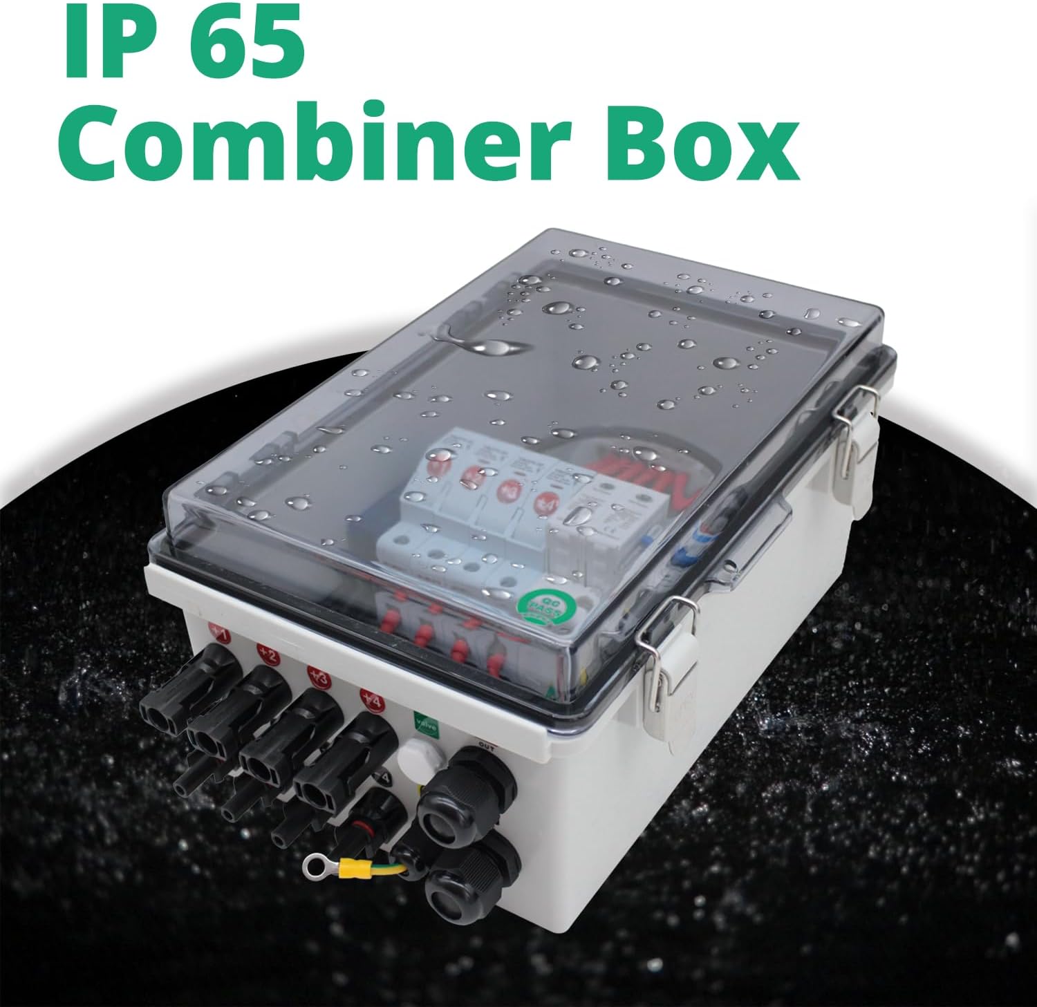 4 String PV Combiner Box, Solar Combiner Box with Lightning Arreste, 15A Rated Current Fuse and Circuit Breaker, Waterproof Combiner Box for On/Off Grid Solar System(Transparent, with Lock)