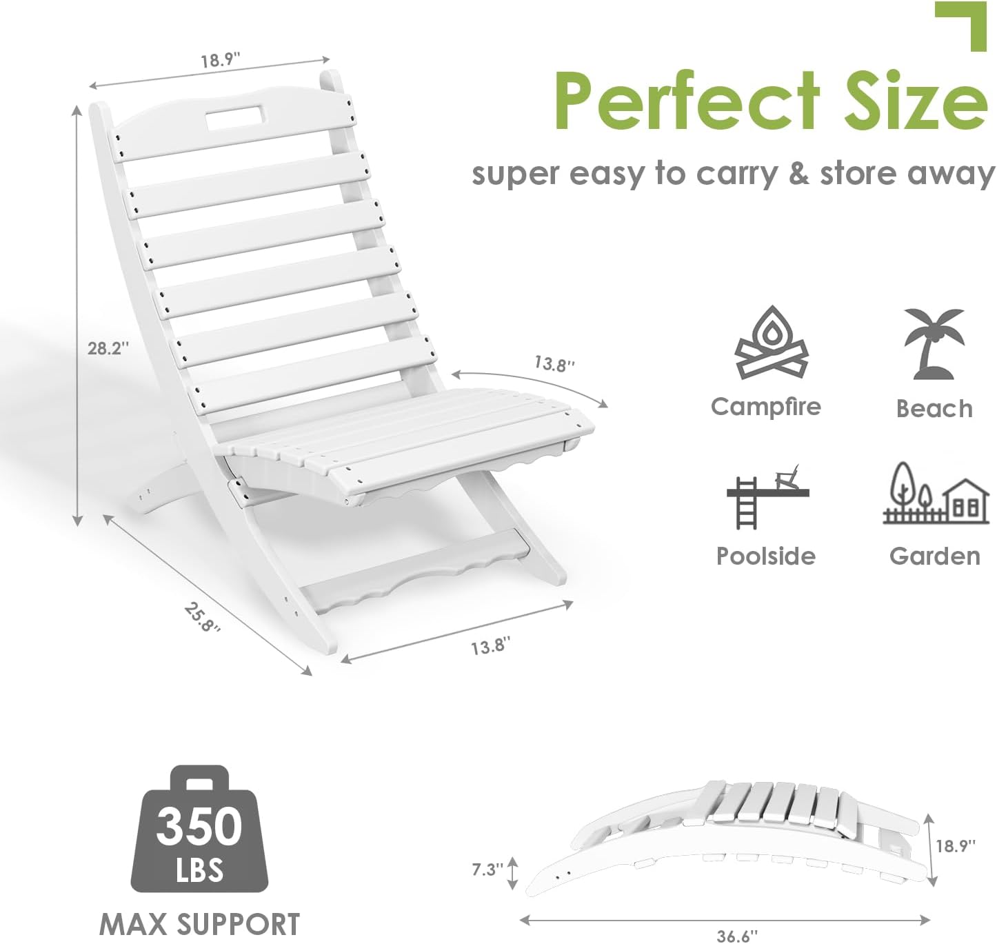 GREENVINES Folding-Xavier-Chairs Set of 4 | Wave | Portable Adirondack-Chair | HDPE Plastic | All Weather Fire-Pit Chair | White | for Beach Outdoor Deck Poolside Garden Patio Porch Fishing