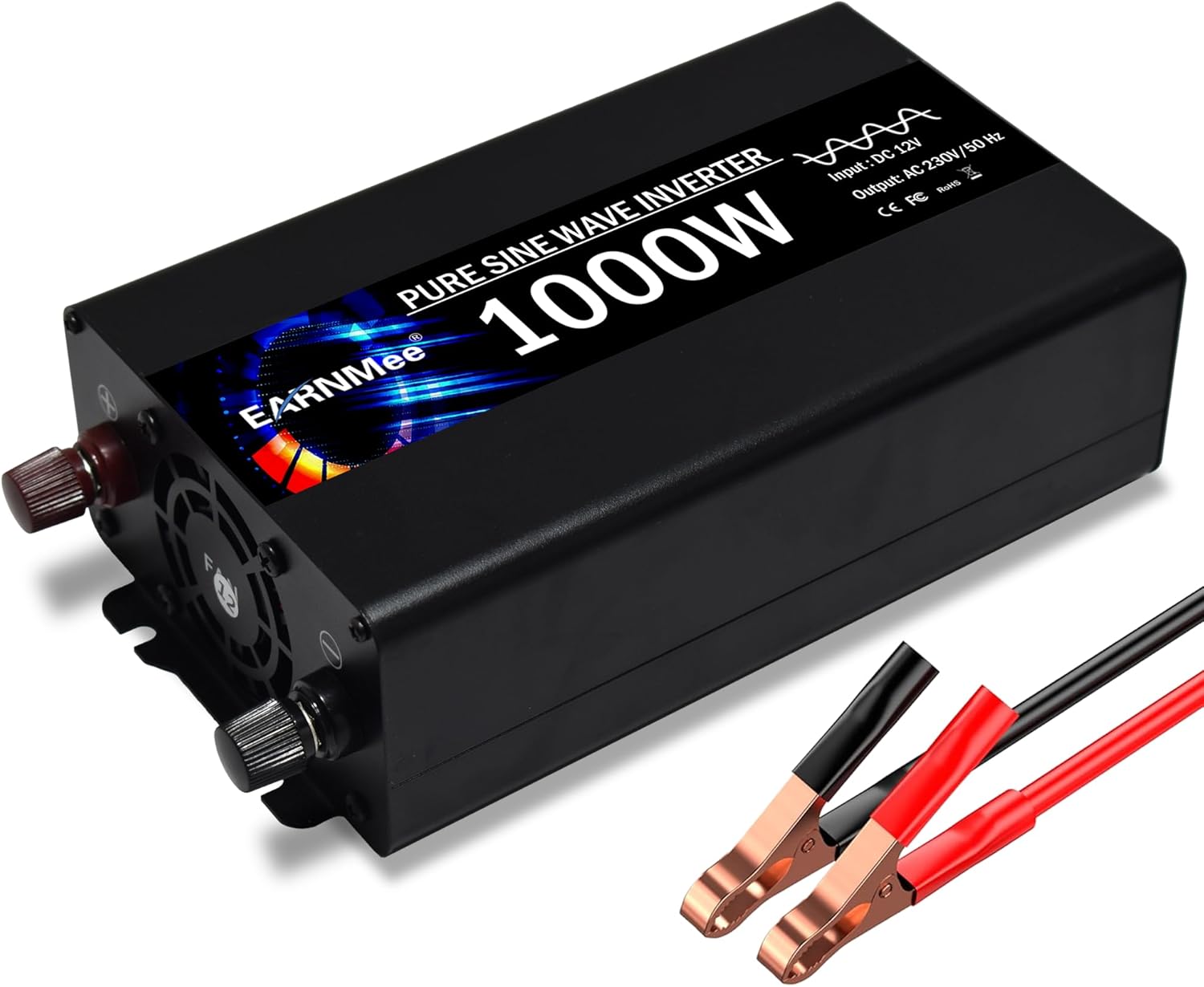 Pure Sine Wave Inverter,1000W Solar Inverter,12v to 110v Car Power Inverters 12v to 120v with Dual AC Socket Intelligent LCD 2000W Peak Power