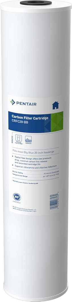 Pentair Pentek CRFC20-BB Big Blue Carbon Water Filter, 20-Inch, Whole House Chloramine Reduction Carbon Replacement Cartridge, 20
