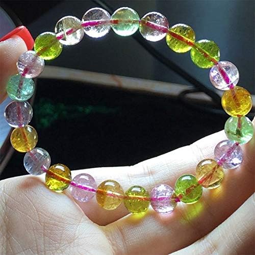1 strands natural colorful purple green pink yellow tourmaline multi-color stretch bracelet round big beads 8mm 04488