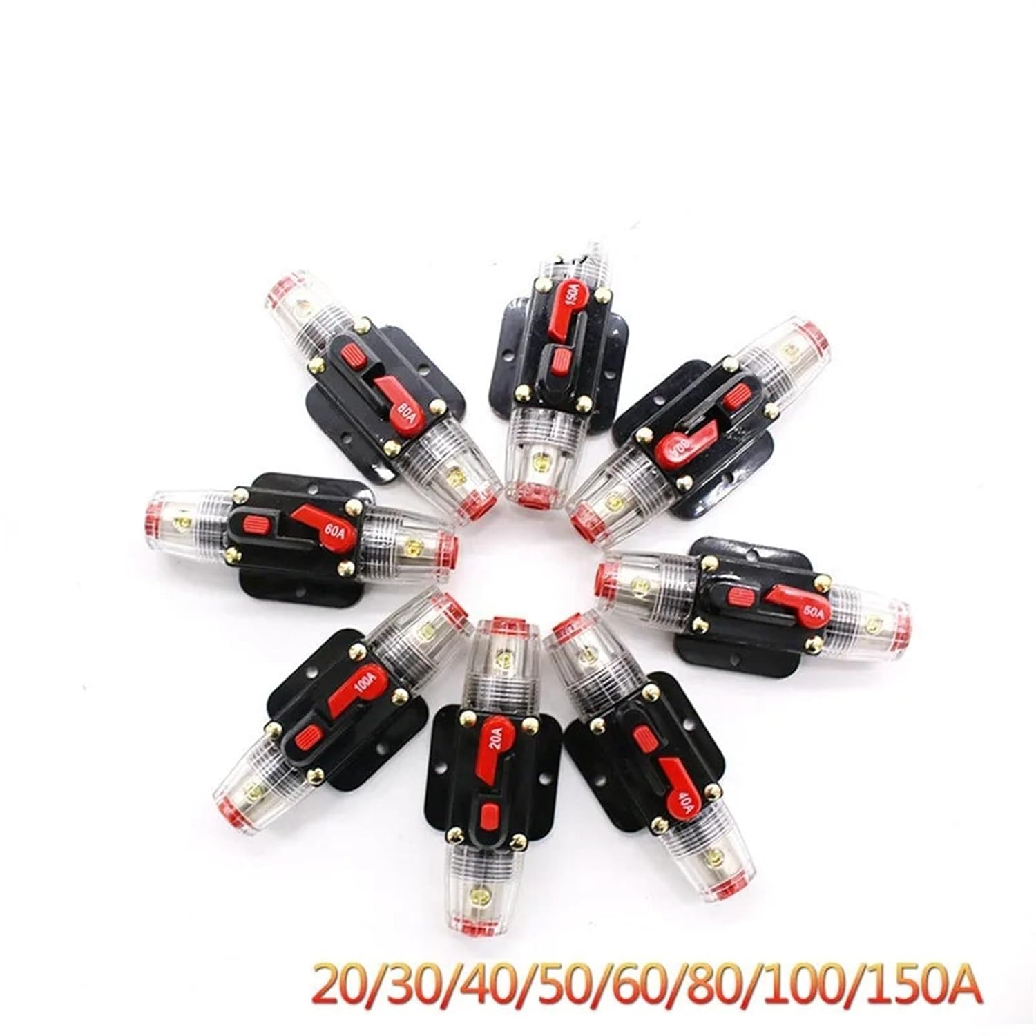 10PCS 12V 24V DC Car Truck Audio Stereo Amplifier Circuit Breaker Automatic Reset Fuse Holder Switch 20A~150A (Size : 60A)