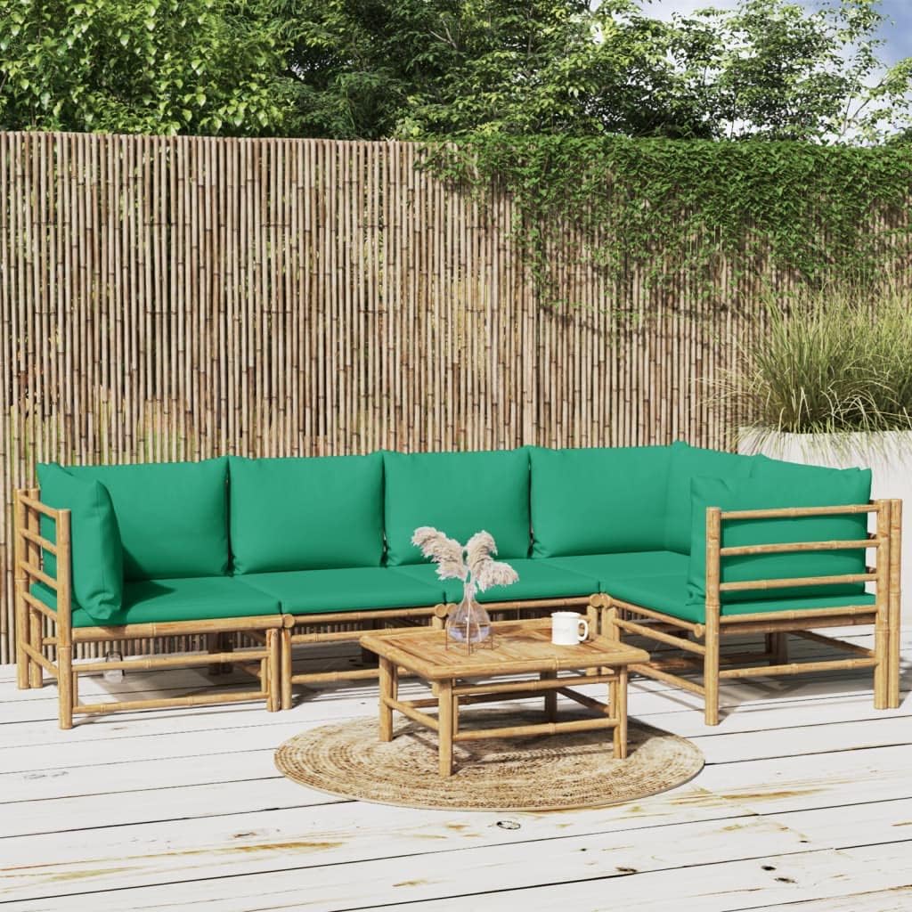 6 Piece Patio Lounge Set with Green Cushions Bamboo,Elegant Bamboo Patio Lounge Set: Durable, Comfortable, and Versatile for Your Outdoor, Patio Furniture Sets, Outdoor Furniture Sets