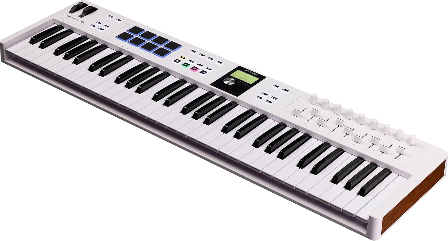 Arturia KeyLab Essential mk3 61-Key Universal MIDI Controller and Software | White with 6ft MIDI Cable & Cleaning Cloth (3 Items)