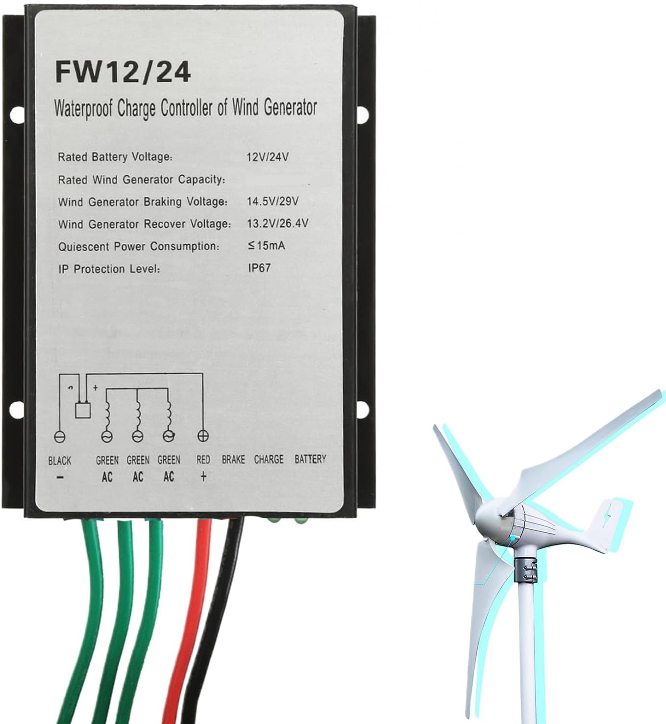 220v,MPPT Wind Turbine Charge Controller, 100W-600W 12V 24V Auto Match IP67 Waterproof Universal Generator for All Wind Turbine Generator