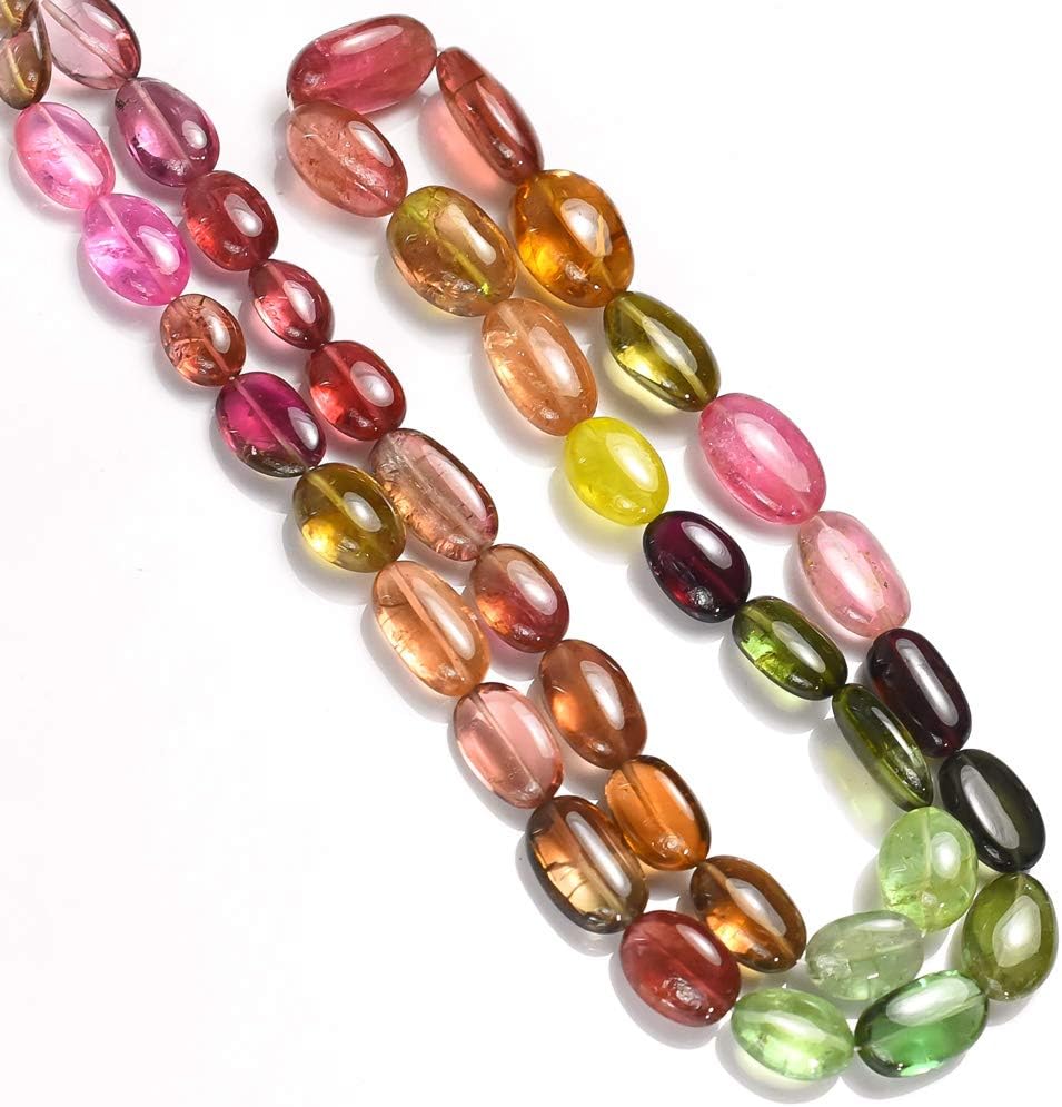 Semi Precious Hand Polsihed Multi Tourmaline Smooth Oval Colorful Tumbled Beads