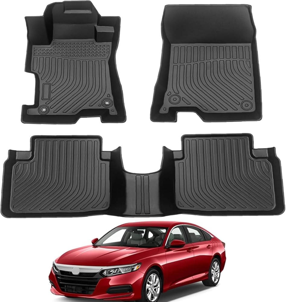 All Weather Rubber Car Floor Mats 2008-2012 Accord (Only for Seaden), Odorless, 3D Raised Edges, Custom Fit Full Set Includes 1st and 2nd Rows Coverage, Laser Measured, Non Slip, Accord Accessories