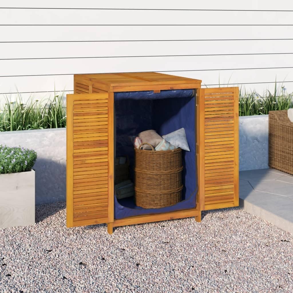 Solid Acacia Wood Outdoor Storage Box, Water-Resistant PE Liner, Deck Box for Garden Tools, Patio Cushions, 27.6x27.6x40.9 Inches