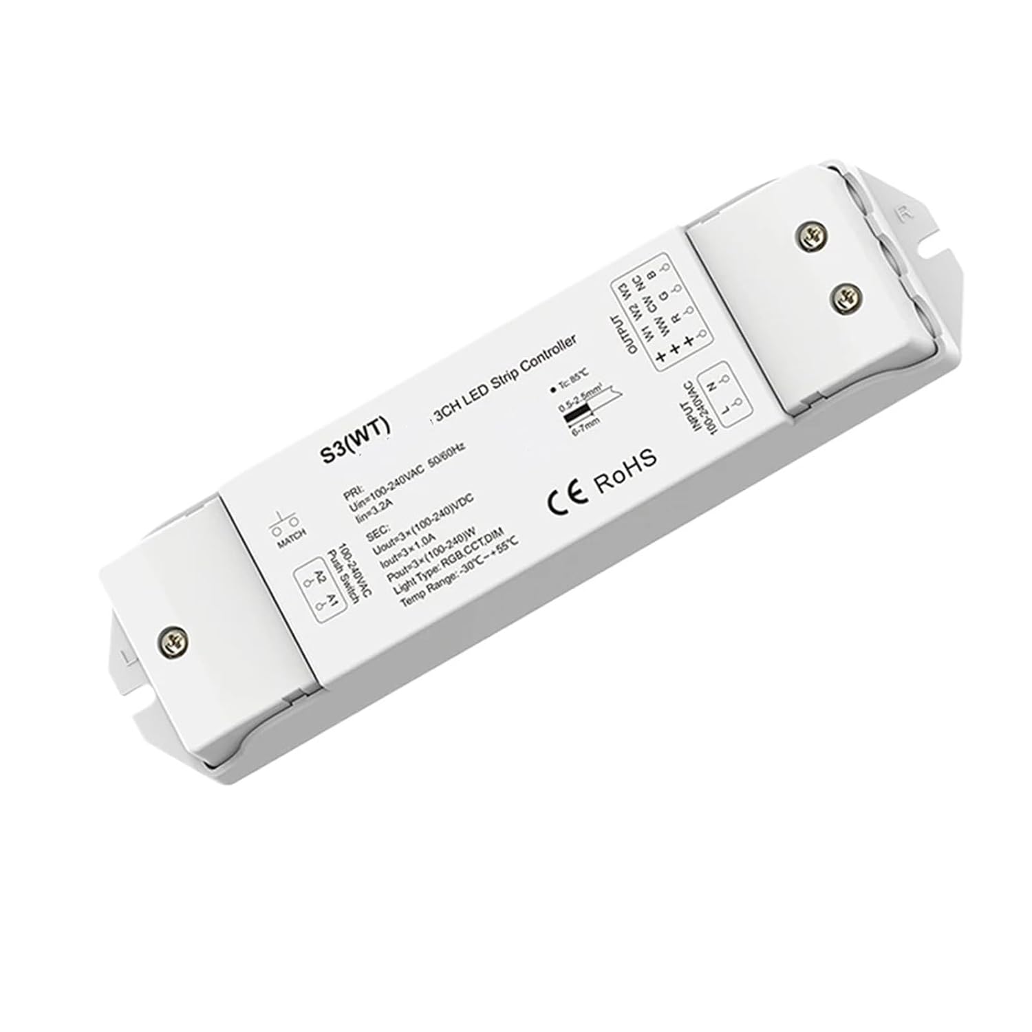 3 Channel Voltage LED Light Strip Controller 110V 220V 230V RGB W CW dimming Control