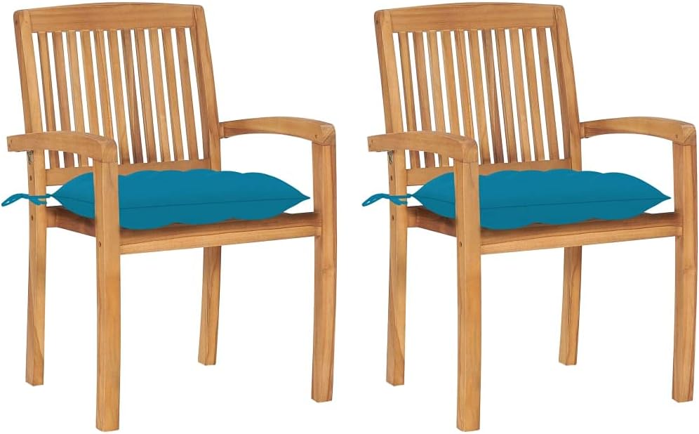 Patio Chairs 2 pcs with Light Blue Cushions Solid Teak Wood,Rustic Teak Patio Chairs with Cushions for Enhanced Comfort and Durability in Outdoor Spaces Patio Furniture & Accessories