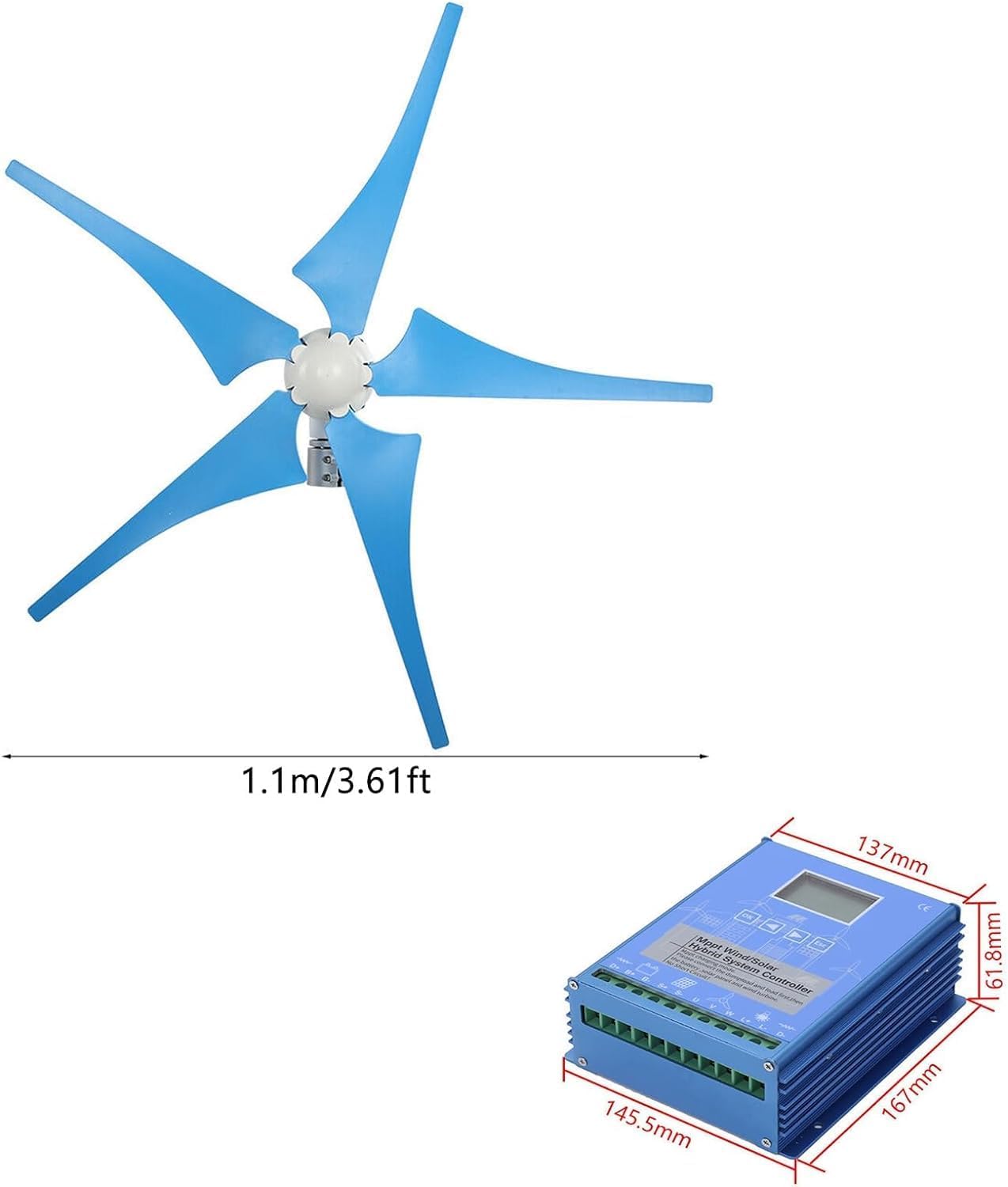 CHRISK 9000W Horizontal Axis Wind Turbine Generator Kit Wind Turbine + Wind and Solar Hybrid Controller + 2000W Inverter + 150W *2 Solar Panel Household Marine Street Light