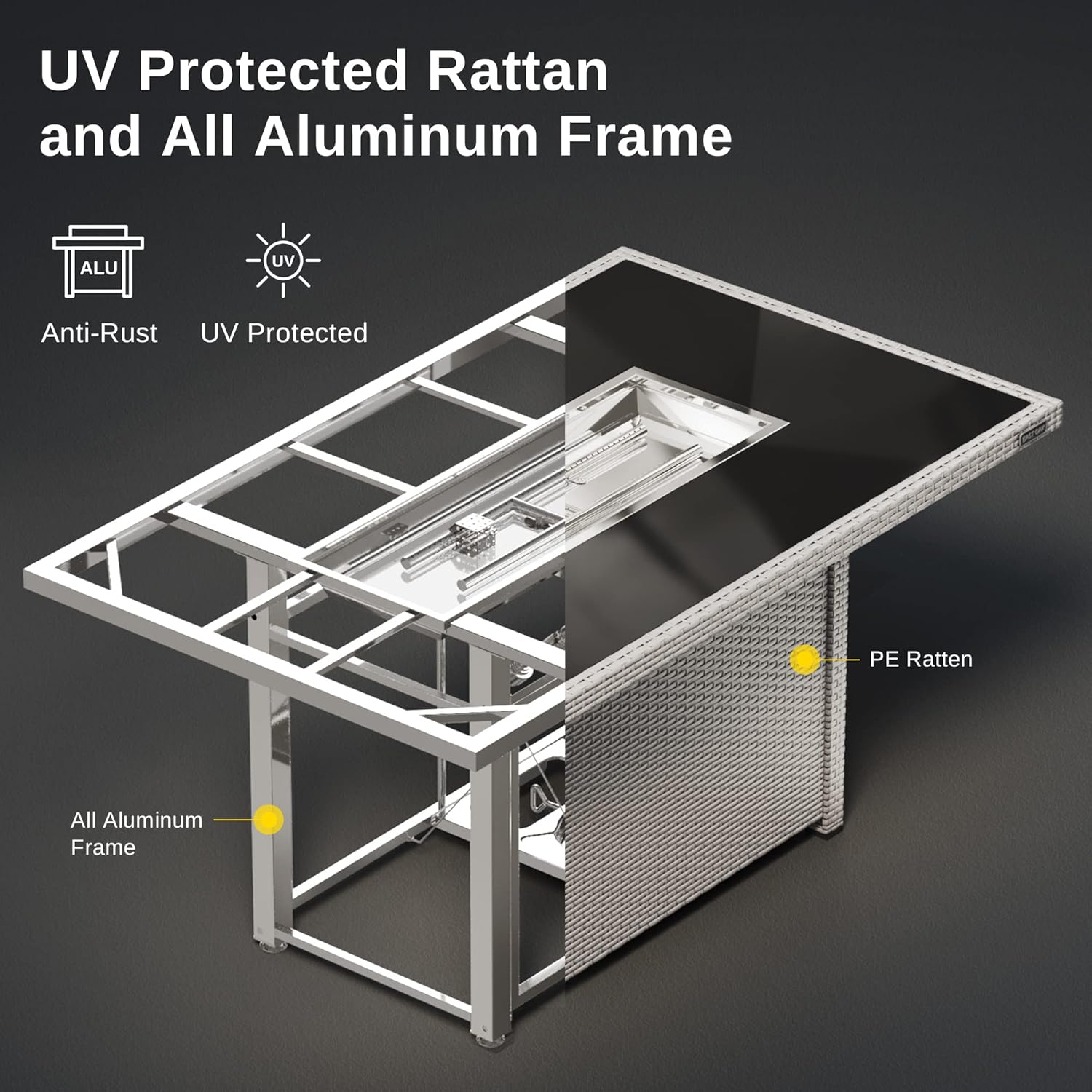 EAST OAK 52'' Propane Fire Pit Table, 60,000 BTU Gas Firepit W/Large Tempered Glass Tabletop & Hiland RGLASS-BB Pit Fire Glass i n Bahama Blend, Extreme Tempature Rating