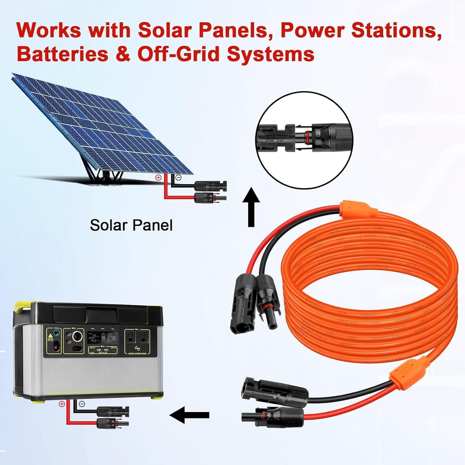 XRDS -RF Solar Extension Cable 100FT, 14AWG Tinned Copper with Solar Panel Connectors, 10AWG Red & Black Branch Wires, Heavy Duty Outdoor Power Cord for RV, Inverter, Generator, Off-Grid System