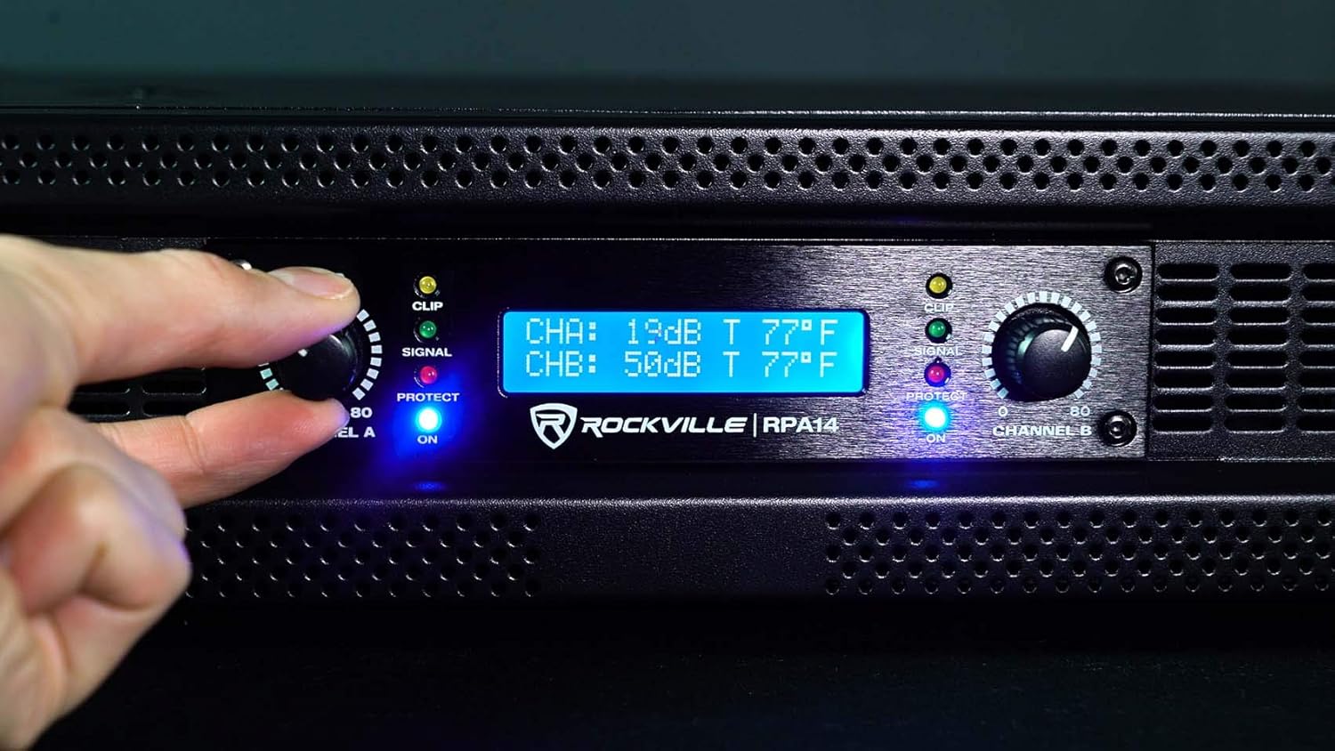 Rockville RPA14 7000W Peak / 2000W RMS 2 Channel Power Amplifier, Bridgeable/Stereo/Parallel Modes, Crossover Switch, LCD Display, for Pro DJs and Live Sound