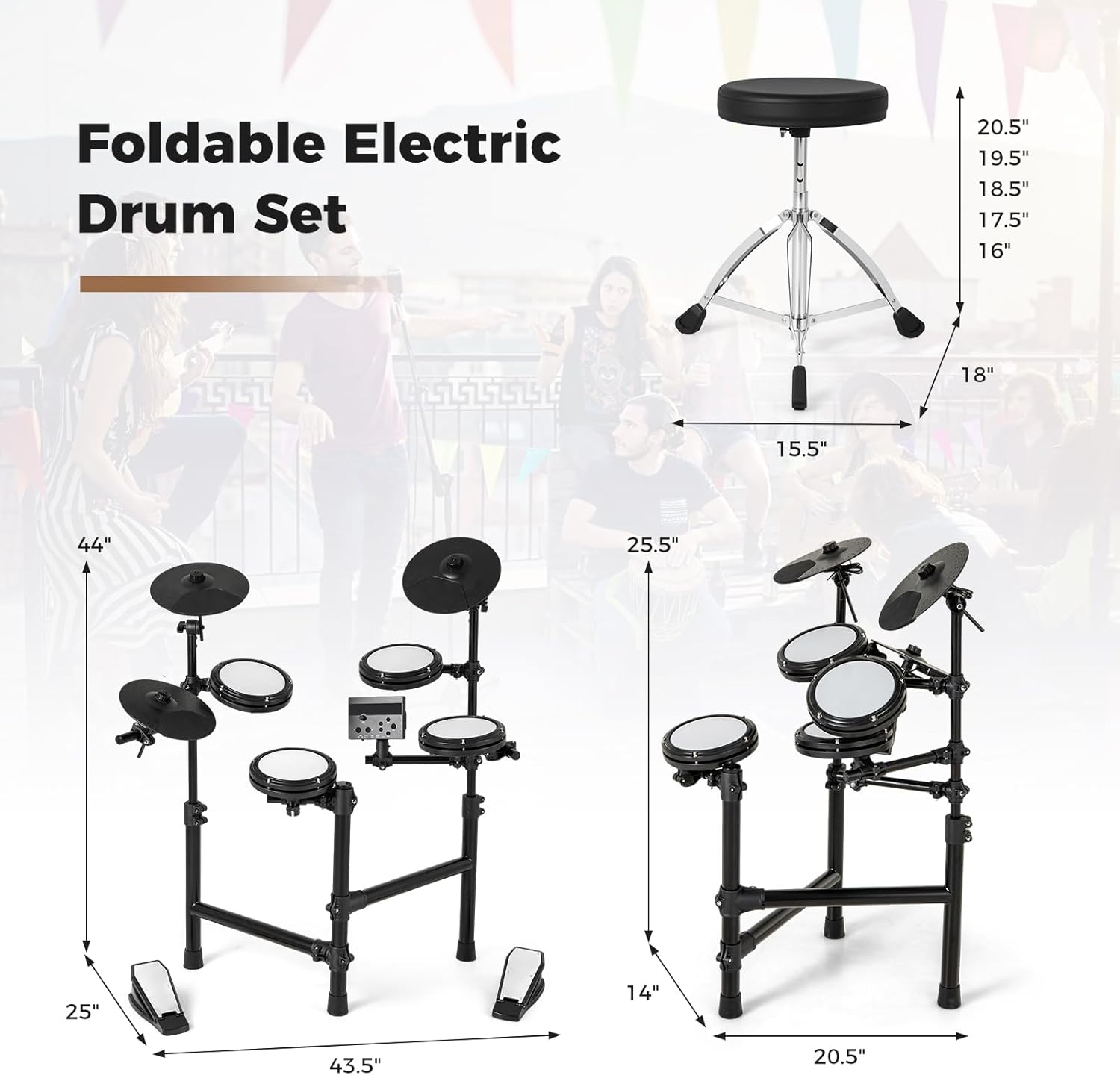 Costzon Electric Drum Set, Electronic Drum Kit for Beginner with 4 Quiet Mesh Pads, 150 Sounds, 9.5” Cymbals, Metronome, USB MIDI, Headphone, 2 Pedals, Drumsticks & Adjustable Throne
