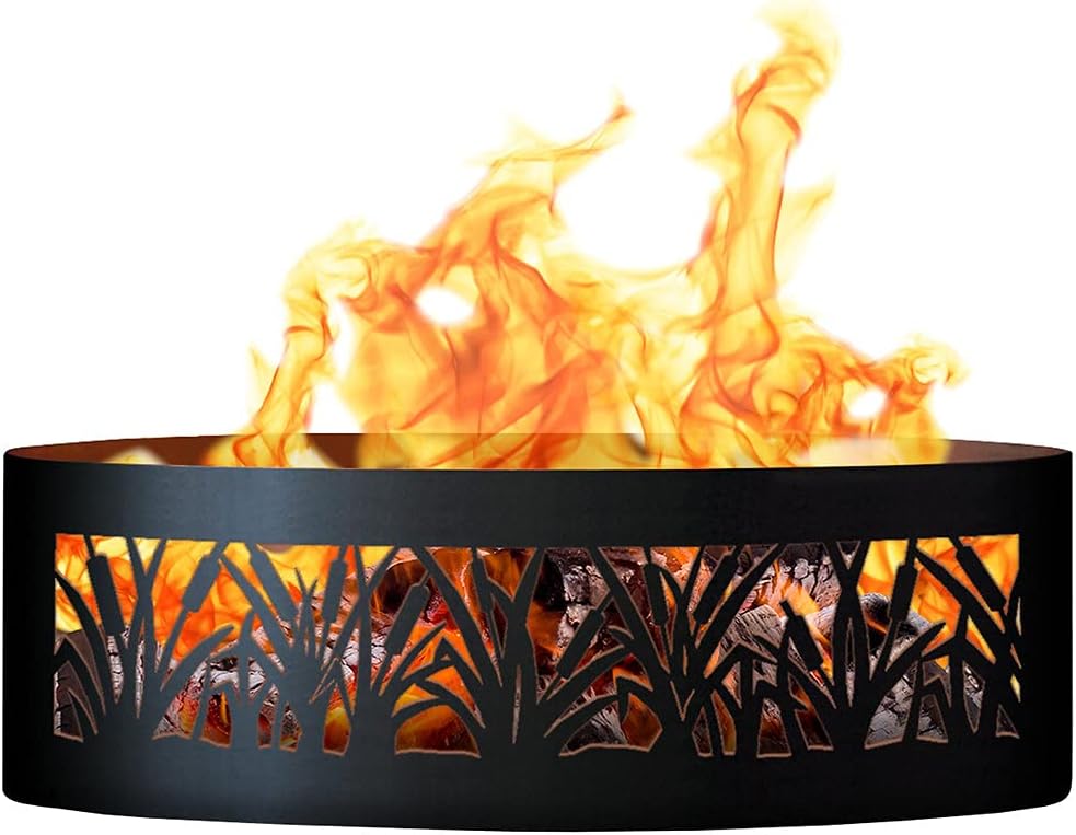 PD Metals CFR00960 Cattail Unpainted 12 in. Tall 60 in. Diameter Outdoor Fire Ring - 60 x 60 x 12 in. - Rustic Black Color