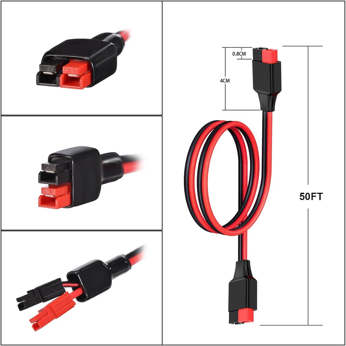 10AWG 50FT Anderson Extension Cable 2 6 10 20 35 50 75 100FT Solar Extension Cable Anderson Connector for Portable Power Station Solar Generator Solar Panel (50FT)